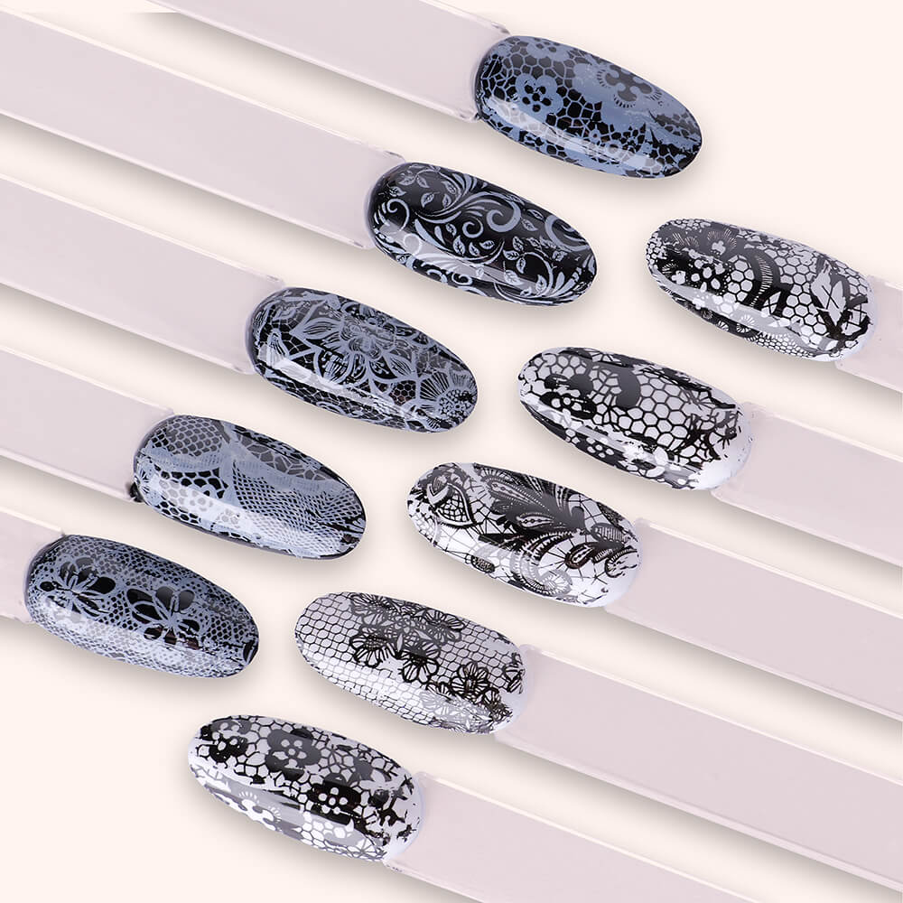 Zestaw folii transferowych Black & White Lace do zdobień paznokci