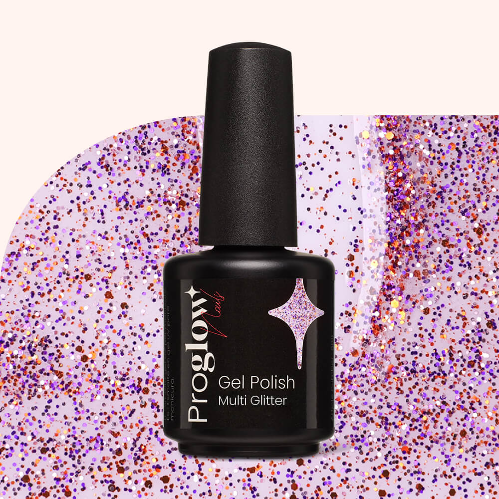 Gel Polish Shellac Pink-Purple-Orange Glitter
