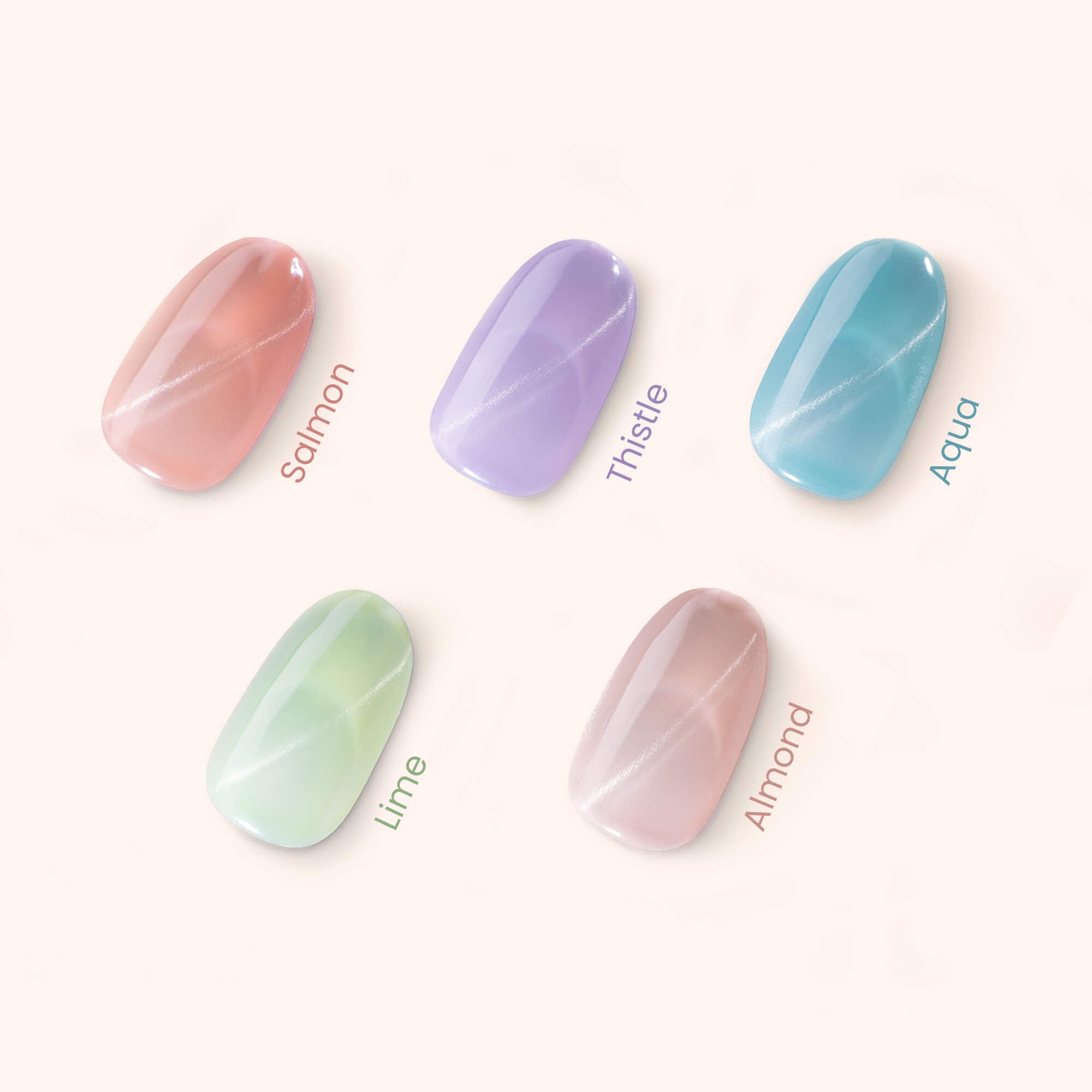 Gel Polish Shellac Soft Pastel Cat Eye Almond